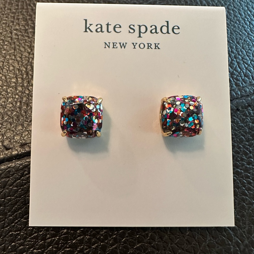 Kate Spade Glitter Crystal Square Stud Earrings